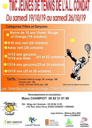 TOURNOIS MULTI CHANCE DE TENNIS JEUNES OCT 2019 TOURNOIS MULTI CHANCE DE TENNIS JEUNES OCT 2019