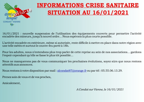 COVID - Mesures gouvernementales - Point de situation au 16/01/2021 COVID - Mesures gouvernementales - Point de situation au 16/01/2021