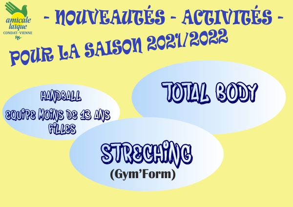 Nouvelles activités de l'Amicale pour la rentrée 2021/2022 Nouvelles activités de l'Amicale pour la rentrée 2021/2022