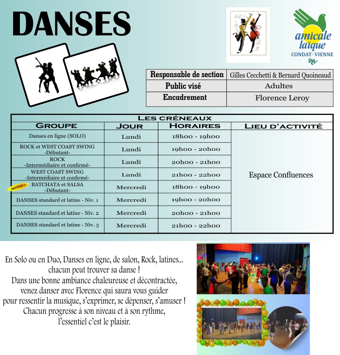 DANSES (en duo ou solo, Salon, Rock, Latine, West Coast) DANSES (en duo ou solo, Salon, Rock, Latine, West Coast)