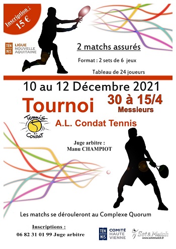Tournoi 30 - 15/4 AL CONDAT TENNIS - 10-12 décembre 2021