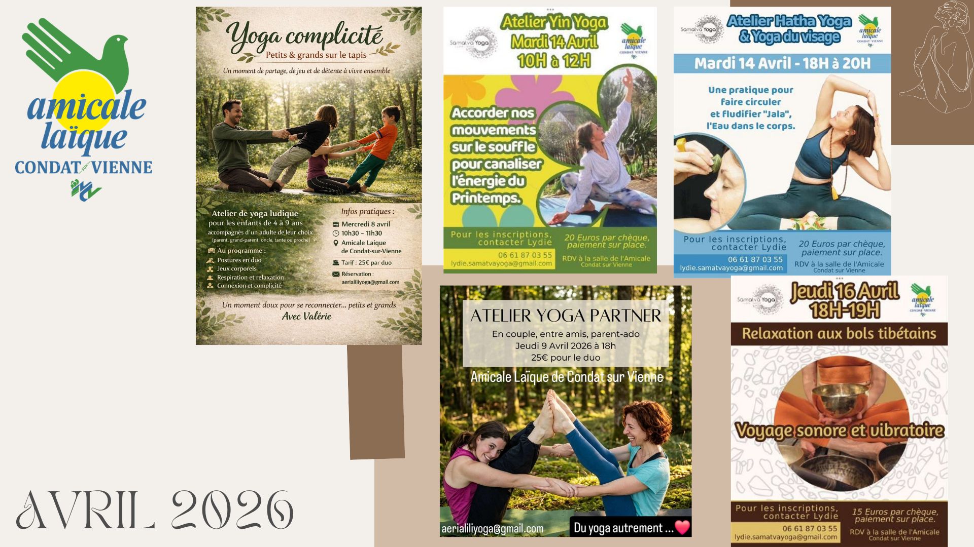 Ateliers YOGA proposés pour Avril 2026